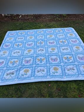 VTG Octogon Garden Jack Dempsey Stamp Design Quilt Farmhouse Hand Quilted 82x98